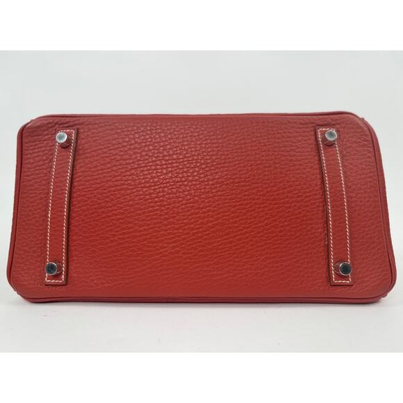 Hermes Birkin 30 Red Leather Palladium Hardware Top Handle Bag - Picture 7 of 16
